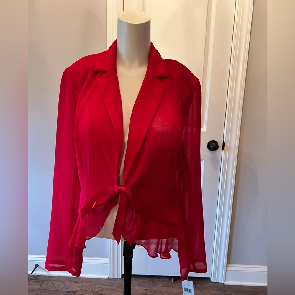 Vintage Elegant Red Sheer Tie-Front Blazer